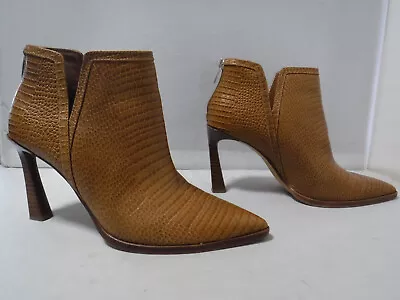 Vince Camuto Pentila 3  Stacked Heeled Ankle Bootie Honey Brown Embossed 7.5 • $34.99