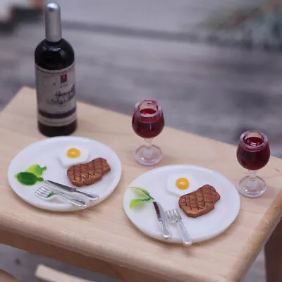 1Set 1:12 Miniature Dollhouse Wine Steak Food Tableware Grape Wine Set Model Toy • $18.14