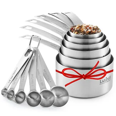 Stainless Steel Measuring Cups & Spoons Heavy Duty 12 Pcs Set 6 Cups 6 Spoons  • $28.99