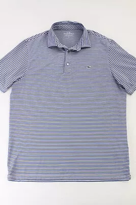 Vineyard Vines Performance Polo Shirt Mens Large Blue Gray Stripes Golf Stretch • $22.50