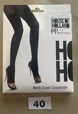 RARE Vintage Pretty Polly House Of Holland Black Mesh Suspender Tights One Size • $12.45