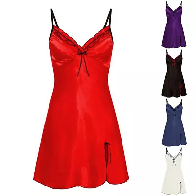 Women Sexy Satin Chemise Lingerie Nightdress Cami Slip Dress Nightwear Underwear • $12.59