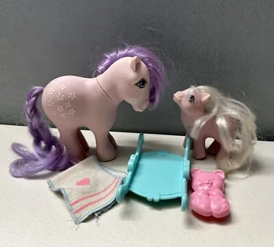 Vintage 1982 G1 My Little Pony Blossom And Baby Blossom W/Accessories • $19.99