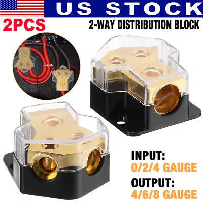 2x 2way Power Ground Amp Distribution Block 0/2/4 Gauge Input 4/6/8 Gauge Output • $9.69