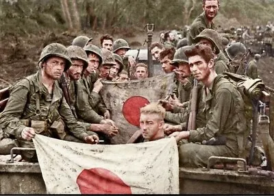 US Marines With Captured Japanese Flag Pacific Colorized WWII WW2 #2017  5x7  • $5.94