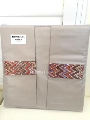 Missoni Home ITALY QUEEN 4pcs Sheet Set Flat Fitted 2 Pillowcases Cotton Taupe  • $381.99