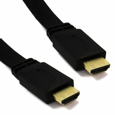 Long Flat HDMI Male To Male High Speed With Ethernet Cable LED PS4 Gold Lead 3D • £8.94