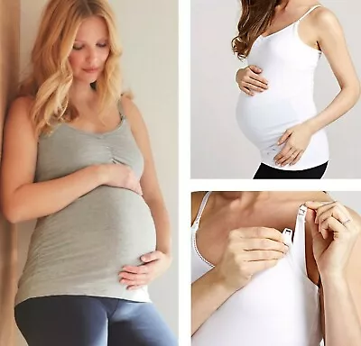 £7.99 • Buy MOTHERCARE Maternity Nursing Vests Strappy Cami Summer Grey White Support Tops  