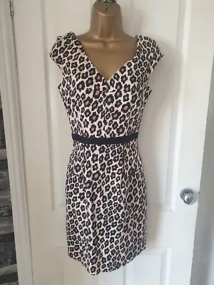 Oasis Leopard Animal Print Gorgeous Pin Up Wiggle Dress Size 8 Lined VGC • £3.99
