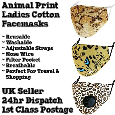 £3.79 • Buy Face Mask Ladies Animal Print Adjustable Changeable Filter Travel Shopping Cover