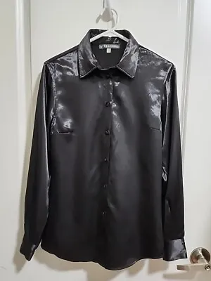 ALEXA CHUNG Glossy Satin Shirt Black F19 Size UK 10 • $199