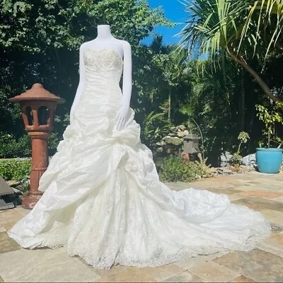 Maggy Sottero Haute Couture Imperial Sabelle Wedding Dress Gown Size 4 Beaded Ru • $880