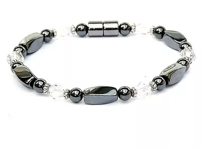 Womens Magnetic Therapy Hematite Bracelet Anklet Necklace CLEAR SWAROVSKI 1 Row • $34.99