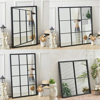 Black Industrial Style Black Metal Window Style Metal Frame Wall Mirror Decor • £75.95