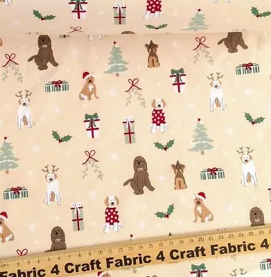 £5.50 • Buy Dogs Christmas Fabric 100% Cotton Material  Freddie & Friends  Dressmaking Craft