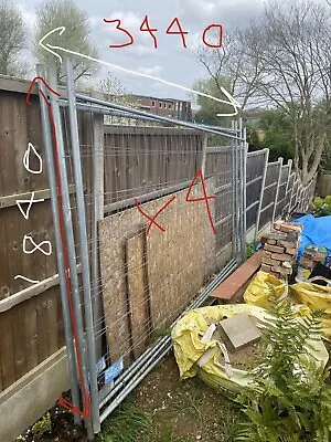 Four Galvanised Metal Security Fence Panels. 6’X11’ With Eight Bases • £10