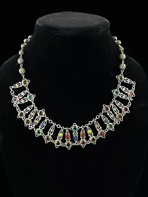 Vintage Mary DeMarco Multi Color Stone Rhinestone Statement Necklace 18” Signed • $99.99