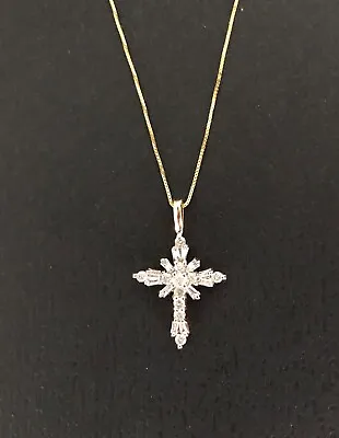 $400 • Buy 1/2 Ct Diamond 14K Yellow Gold Cross Pendant With Box Chain Necklace From Zales