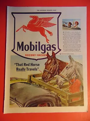 1941 MOBILGAS Horses FLYING RED HORSE  Vintage Print Ad • $9.95