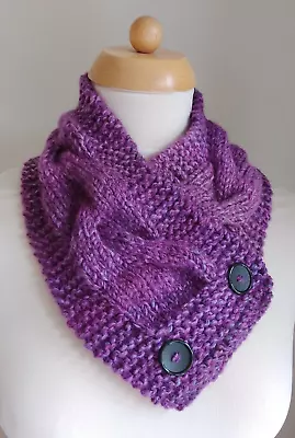 HAND KNITTED  SCARF / COWL /  NECK WARMER   Variegated Purple 100% Acrylic • £10.95