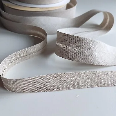 Beige Natural Bias Binding Fold Over Tape Linen Cotton Blend - 18mm & 30mm Wide • £1.49