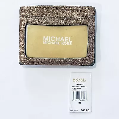 Michael Kors Lg Card Holder Wallet Leather Rose Gold Sparkle Mk ID • $25.54