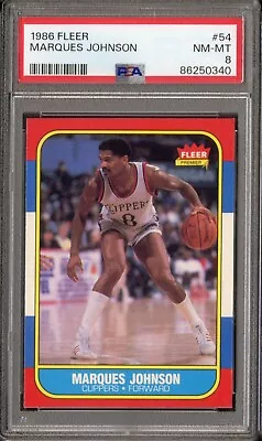 1986 Fleer Marques Johnson PSA 8 NM-MT #54 Clippers • $5.50