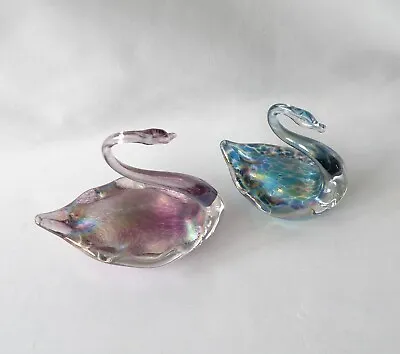 £12.99 • Buy 2  Heron Glass Swans. Iridescent Blues, Greens, Purple. Large & Smaller Size   