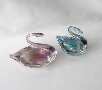 £12.99 • Buy 2  Heron Glass Swans. Iridescent Blues, Greens, Purple. Large & Smaller Size   