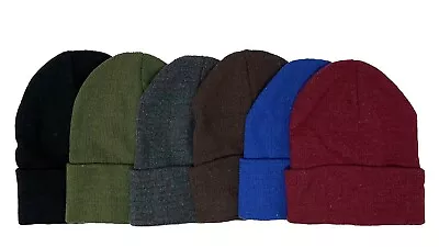 1 3 Or 6 Winter Warm Knit Beanie Ski Caps Mens Womens Hats Lot Solid Black • $6.99