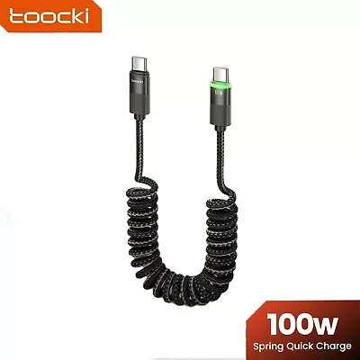 Toocki USB C 100w Super Fast Spring Coiled Charging Cable Lead For Phone Charger • £6.45