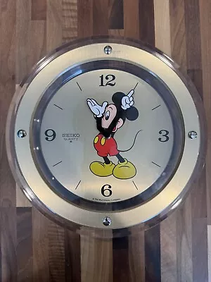 Vintage Mickey Mouse Authentic Seiko Quartz Disney Wall Clock Gold For Parts • $15