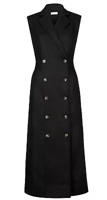 WITCHERY  Linen Tailored Double Breasted Maxi Dress Black Size 10AUD RRP$299.95 • $129