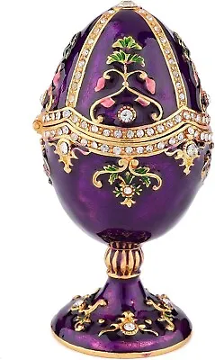 Vintage Hand Painted Faberge Egg Style Hinged Jewelry Trinket Box With Rich • £21.35