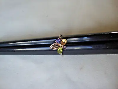 Vintage Fleurette Prong Set Amethyst Citrine Peridot Topaz Ring Silver 925 Sz 6 • $19.99