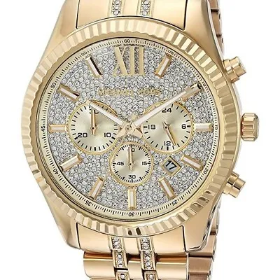 New Michael Kors MK8579 Lexington Gold Crystal Pave Dial Chronograph Men's Watch • $101.64