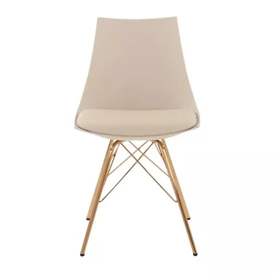 Oakley Chair In Cream Beige Faux Leather With Gold Chrome Base • $110.99