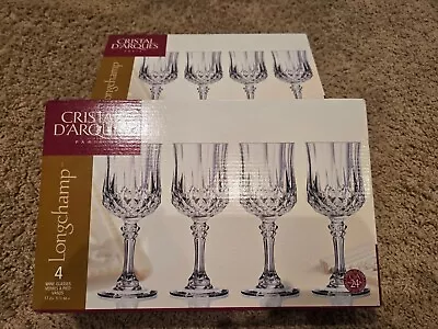 Cristal D'arques Longchamp Lead Crystal Wine Glasses Goblets New In Box Qty 4. • $29.95