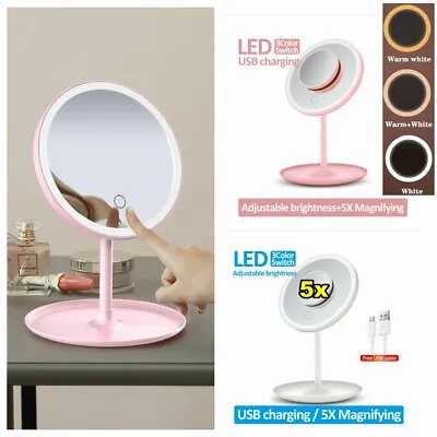 Make Up Magnifying Mirror With LED Lights Cosmetic Face Travel Vanity USB Mirror • £7.99