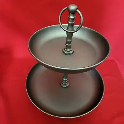 2 Tier Circular Silver Plated Cake Stand Dessert Table Tray Metal Server • $24.95
