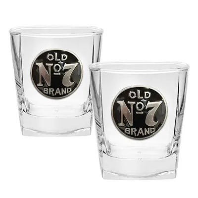 Jack Daniels Old No.7 Set Of 2 Metal Badged Spirit Glasses Farthers Day  Gift • $39.95