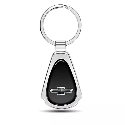 Chevrolet Black Logo Black Dome Chrome Metal Teardrop Key Chain • $21.95