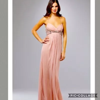 Mignon Silk Open Back Crisscross Beaded Empire Waist Formal Bridesmaid Gown • $145