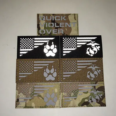 Reflective IR US FLAG K9 Paw/Usmc Navy Seal IFF Tactical Hook&Look Patch Badge • $7.99