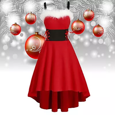 Christmas Dress Sleeveless Contrast Color Patchwork High Low Dress Temperament • $37.36