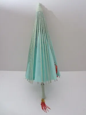 Vintage Asian Turquoise Silk -like Umbrella • $18.50