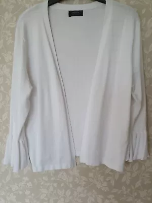 Ladies White Matalan Papaya Edge To Edge Cardigan Flared Cuffs Size 16 • £6.95