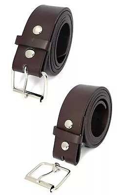 Mens Womens 1.5' Width Plain Leather Belt Snap On Silver Buckle 4 Color 4 Size • $9.95