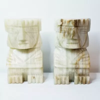 Pair Vintage Carved Stone Onyx Marble Aztec Mayan Tiki Totem Statue Bookends 6  • $29.95