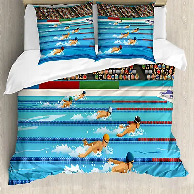 Cartoon Duvet Cover Olympics Swimming Race • £32.99